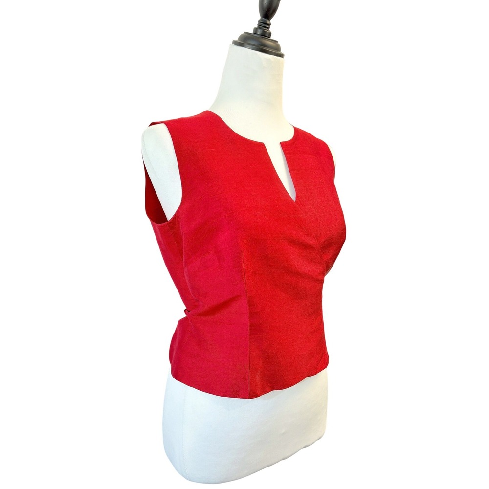 Ann Taylor Vintage Red 100% Silk Sleeveless Wrap‎ Top Romantic Blouse Size 6